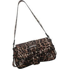 (Leopard Print, -) Leder Schultertasche, Crossbody, Damen, Nieten, Hobo, Handtasche, Verstellbar, Umhängetasche