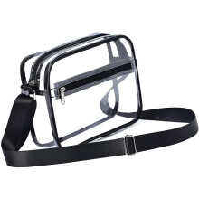 (Black, Small) Sportliche Klare Crossbody Tasche, Geräumig, Stadion, Flughafen, Alltag, PVC, Handtasche