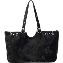 (Black, -) Suede Tote, Hobo, Schulter, Retro, Soft, Trendy, Handtasche, Arbeit, Reise, Damen