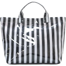(Black and White, -) Große Streifen Handtasche, PVC, Strandtasche, Verstärkter Griff, Casual, Damen, Mädchen, Tasche