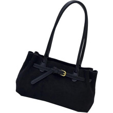(Black, -) Elegante Unterarmtasche, Vintage, Suede, Geräumig, Retro, Damen, Handtasche, Abend, Tasche