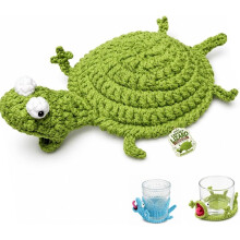 (Green, -) Crochet Lizard Coaster, Funny 3D Amigurumi Animal Cup Mat