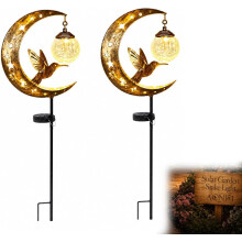 (2pcs-bird, -) Kolibrie Maan Zonne-energie Tuinpaal - LED Padverlichting