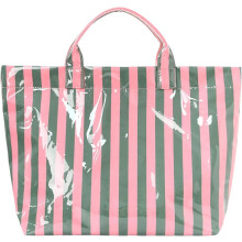 (Green Powder, -) Große Streifen Handtasche, PVC, Strandtasche, Verstärkter Griff, Casual, Damen, Mädchen, Tasche