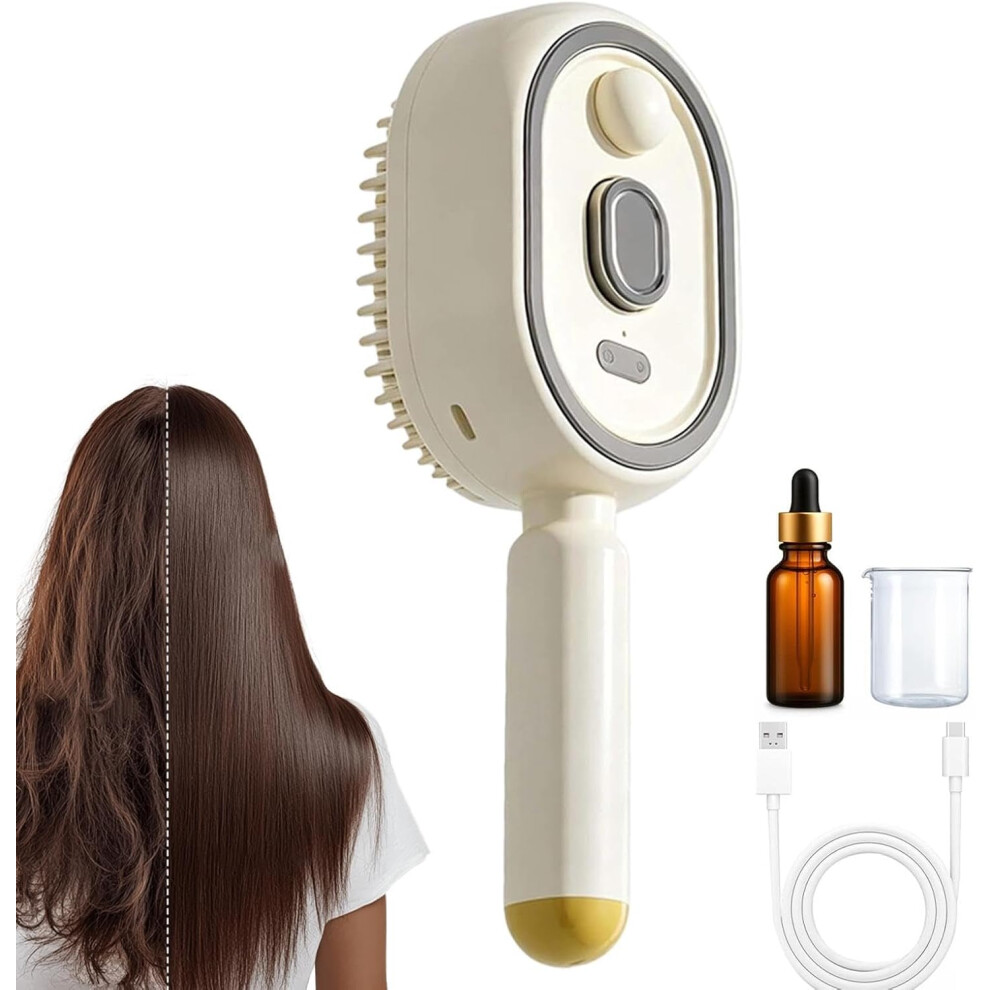 Oimg (Cream Colored, -) Rechargeable Hair Straightener Brush, Electric Steam Detangling Comb
