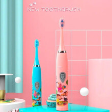 (Matches the image) Children Sonic Electric Toothbrush Colorful Cartoon For Kids USB Rechargeable Soft Automatic Waterproof With Replacement Head