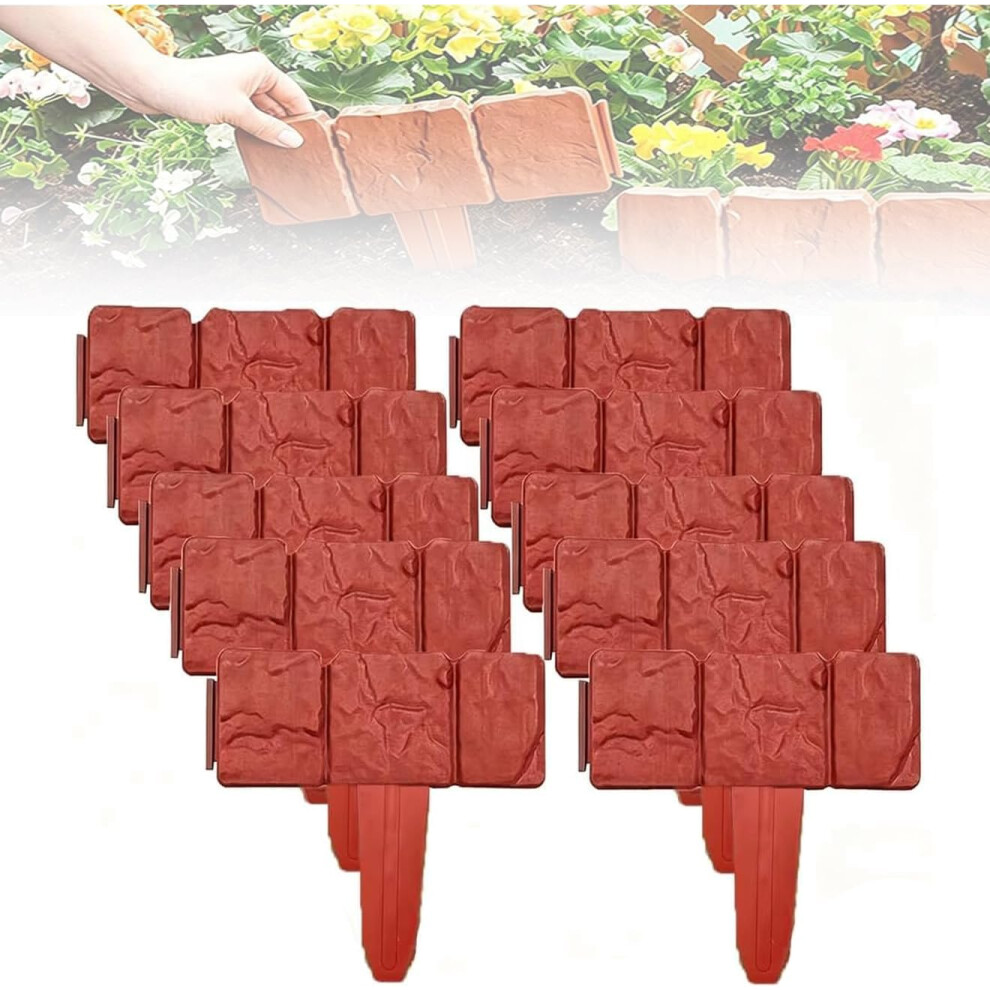 (Stone-Look Brick Red, 20Pcs) Imitation Stone Garden Fence, No Dig Decorative Lawn Edging Border 5437706442967