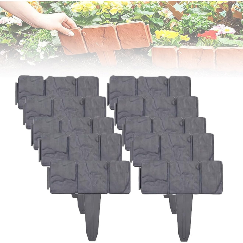 (Stone-Look Cement Gray, 20Pcs) Imitation Stone Garden Fence, No Dig Decorative Lawn Edging Border 5437706442899