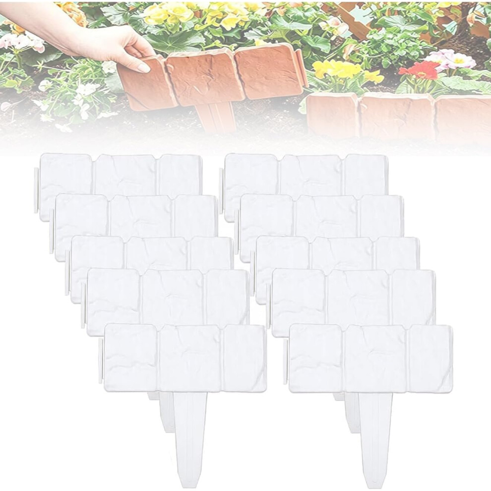 (Stone-Look Milky White, 20Pcs) Imitation Stone Garden Fence, No Dig Decorative Lawn Edging Border 5437706442905