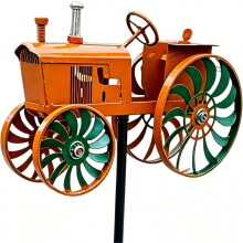 (Tractor Orange, -) Tuin Vliegtuig Windspinner - 3D Tractor Windmolen Paal