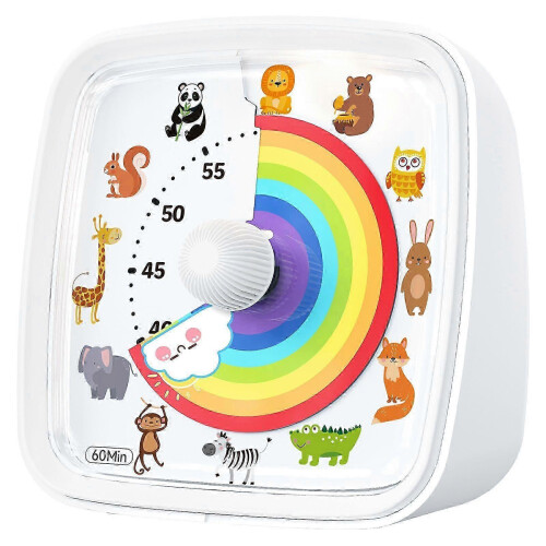 (White Animals) 60-Minute Visual Timer with Night Light, Countdown Timer,Pomodoro Timer with_qlsg