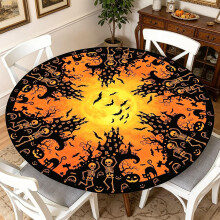 (Diameter 150cm/59inch, -) Halloween-tyylinen pyöreä pöytäliina, jossa joustava kurpitsanpääkansi