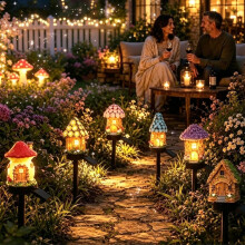 (6 PCS Color, -) Paddestoel Zonne-energie Tuinlampen - 6 Stuks Sprookjeshuis