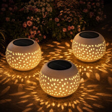 (White 3pcs, -) Retro Zonne-energie Tuinlampen - Uitgeholde Metal Buitenlampen