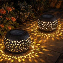 (Black 2pcs, -) Retro Zonne-energie Tuinlampen - Uitgeholde Metal Buitenlampen