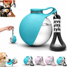 (Blue plastic, -) Bouteille eau chien 2-en-1, 10oz/285ml