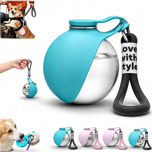 (Blue plastic, -) Bouteille eau chien 2-en-1, 10oz/285ml