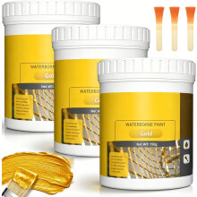 (Gold*3, -) Weather Resistant Water-Based Gold Paint, Fast Drying for Metal Wood
