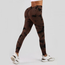 (Tie-dye khaki, M) Seamless High Waist Yoga Pants: Cross-Dye, Quick-Dry, Hip-Lifting, High Stretch Sportswear