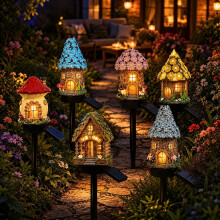 (6PCS, -) Zonne-energie Sprookjes Paddestoel Tuinlampen - Hars Lamp