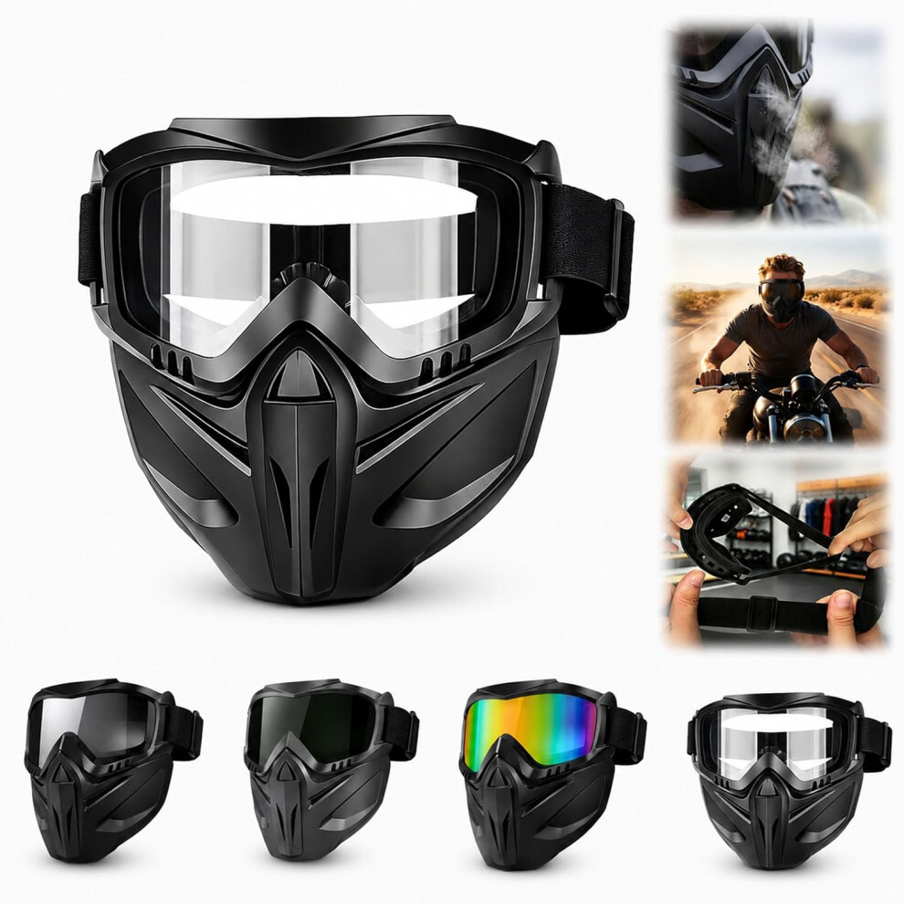(1Pc-Transparent, -) Detachable Full Face Goggle Mask, Windproof For Motorcycle Riding 5437706461562