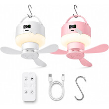 (White ang Pink-2PC, -) 2026 Tragbarer Hängelüfter, Innen, Außen, Zelt, Fernbedienung, 12h, 5 Stufen, 3 Lichter, Rosa
