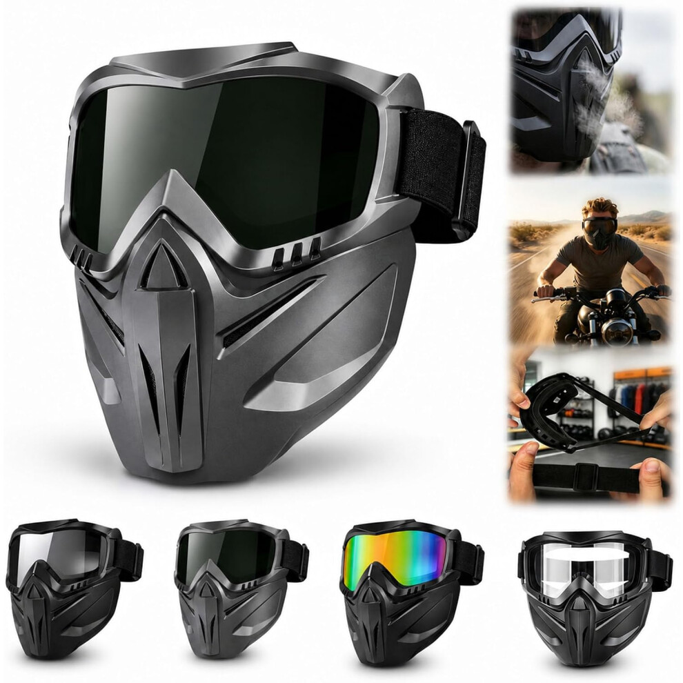 (1Pc-Black, -) Detachable Full Face Goggle Mask, Windproof For Motorcycle Riding 5437706461616