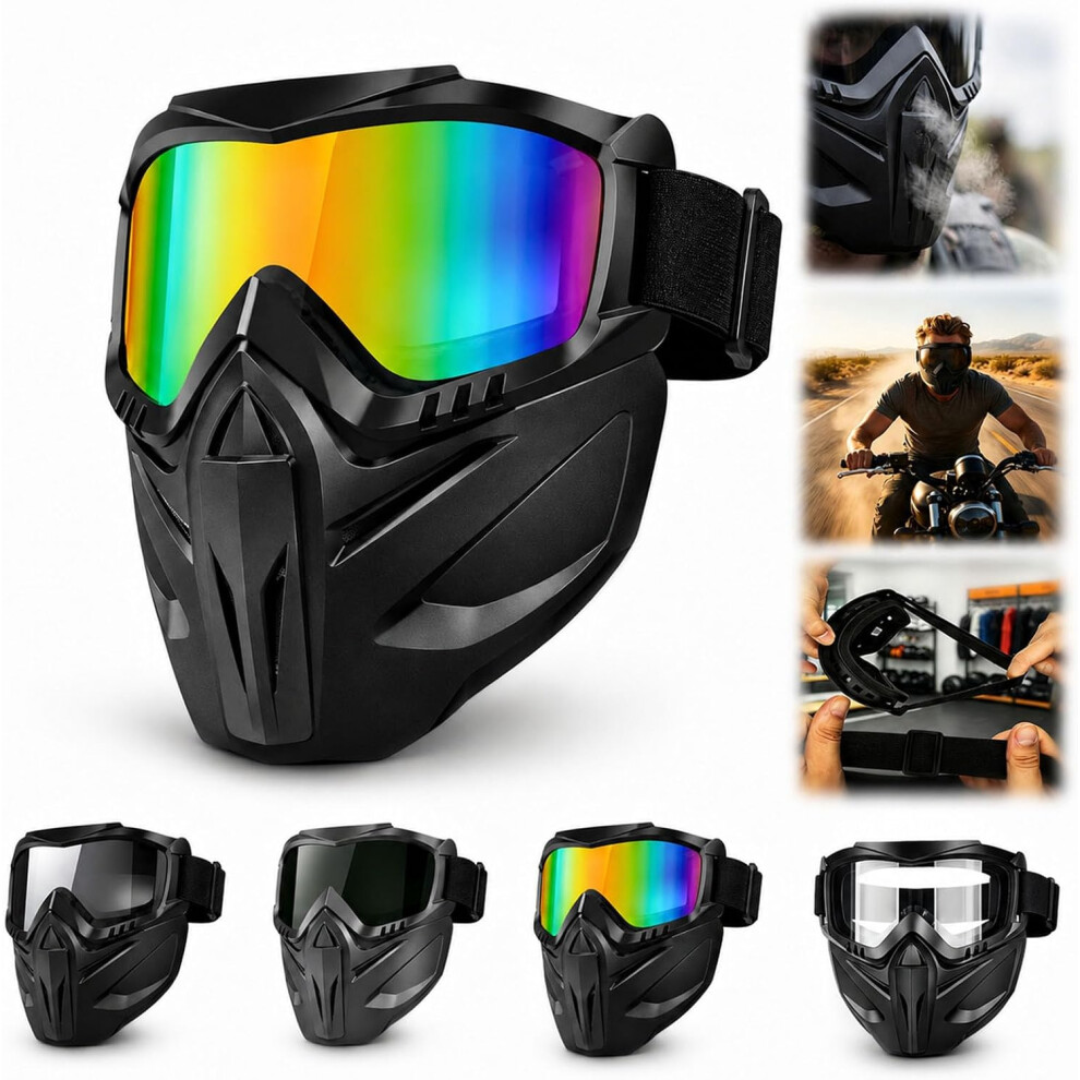 (1Pc-Colorful, -) Detachable Full Face Goggle Mask, Windproof For Motorcycle Riding 5437706461586