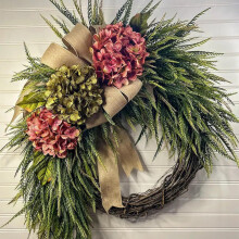 (#C, -) Handgefertigter Hortensien Kranz, Weiß, Jute, Schleife, Tür, Veranda, Wand, Frühling, Deko, #A