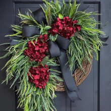 (#B, -) Handgefertigter Hortensien Kranz, Weiß, Jute, Schleife, Tür, Veranda, Wand, Frühling, Deko, #A