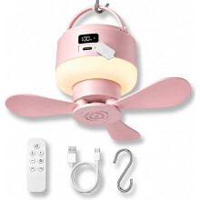 (Pink, -) 2026 Tragbarer Hängelüfter, Innen, Außen, Zelt, Fernbedienung, 12h, 5 Stufen, 3 Lichter, Rosa