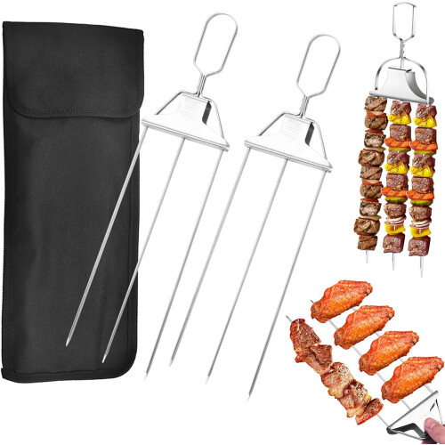 (2pcs, -) 3 brochettes barbecue, 14 pouces, acier