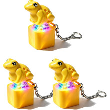 (3pcs Yellow Frog, -) Sammakko kurnuttava fidget-avaimenperä, siristävä sammakko-avaimenperä LED-valolla