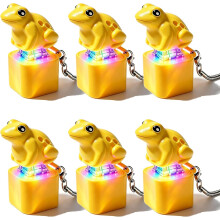 (6pcs Yellow Frog, -) Sammakko kurnuttava fidget-avaimenperä, siristävä sammakko-avaimenperä LED-valolla