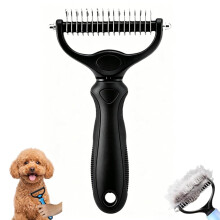(Black, Large) 2026 Dual Sided Pet Dematting Comb, Deshedding Dog Brush for Thick Coats
