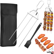 (1pcs+Brush, -) Brochetas de barbacoa 3 en 1, con deslizador