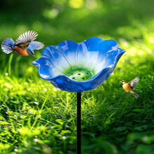 (Mixed Color B, 6 inches in diameter) 2026 Stație de adăpare a păsărilor și a albinelor cu flori metalice, decor de grădină