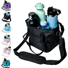 (black, -) 4 Compartment Insulated Drink Bag, Tip-Resistant Water Bottle Caddy