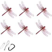 (Red, Style A) 6 cleme decorative 3D pentru libelule, decor de grădină exterioară anti-insecte