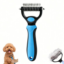 (Blue, Small) 2026 Dual Sided Pet Dematting Comb, Deshedding Dog Brush for Thick Coats