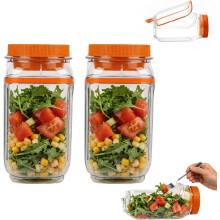 (orange, 2PCS) Vylepšená sklenice na salát, zavařovací sklenice s bočním otevíráním a dresinkovým kelímkem
