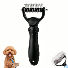 (Black, Small) 2026 Dual Sided Pet Dematting Comb, Deshedding Dog Brush for Thick Coats