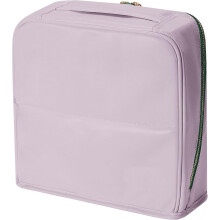 (Purple, M) Partitioned Stand Up Makeup Bag, Travel Cosmetic Organizer with Mirror