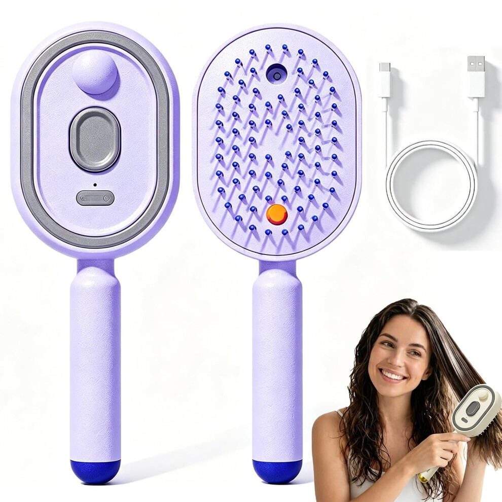 Oimg (Purple, -) Electric Spray & Massage Hair Brush, Rechargeable Detangling Comb