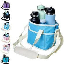(Light blue, -) 4 Compartment Insulated Drink Bag, Tip-Resistant Water Bottle Caddy