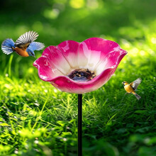 (Mixed Color A, 6 inches in diameter) 2026 Stație de adăpare a păsărilor și a albinelor cu flori metalice, decor de grădină