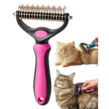 (Red, -) Dual Sided Pet Grooming Comb, Knotter Tool for Removing Mats Tangles