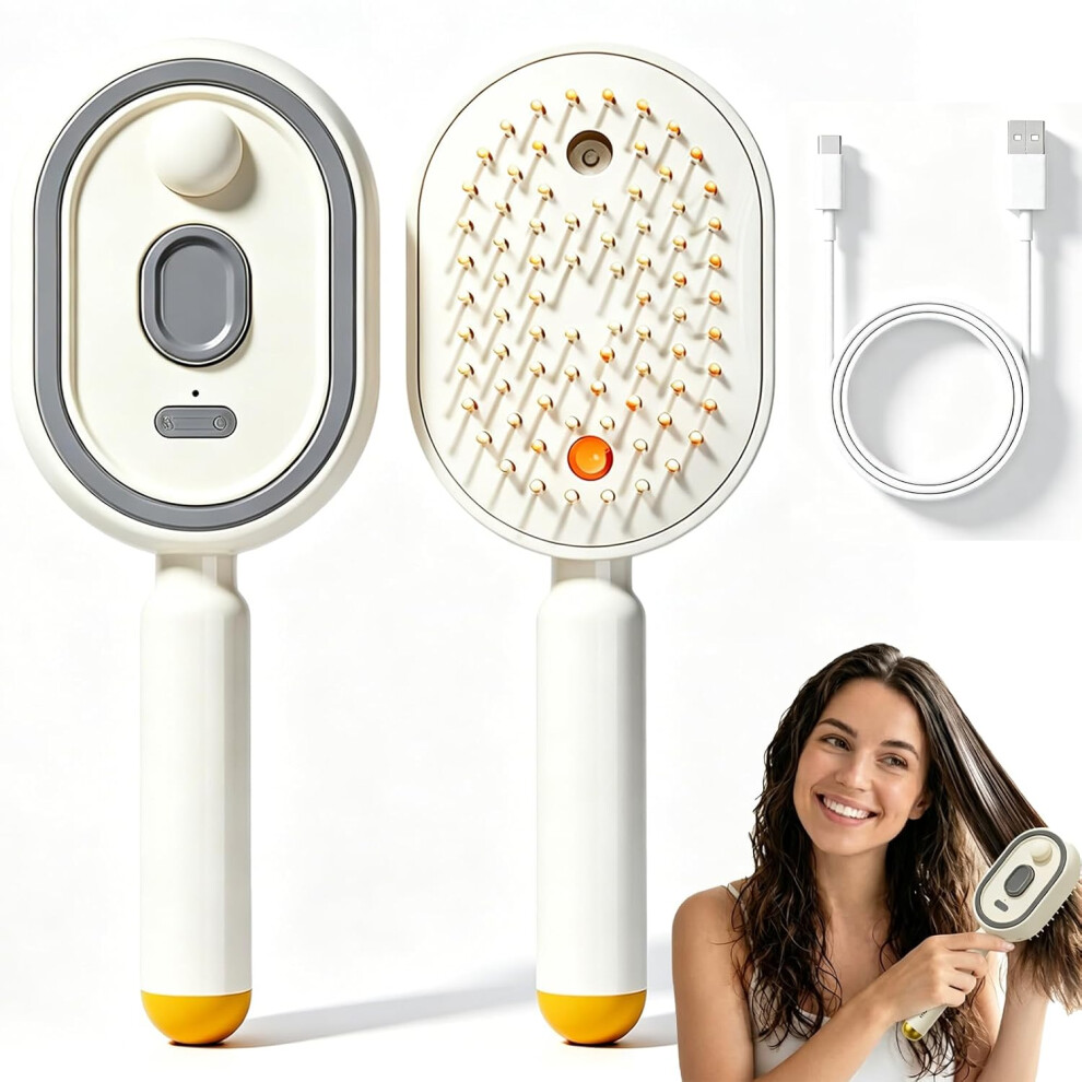 Oimg (White, -) Electric Spray & Massage Hair Brush, Rechargeable Detangling Comb
