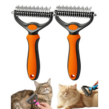 (2Pcs Orange, -) Dual Sided Pet Grooming Comb, Knotter Tool for Removing Mats Tangles