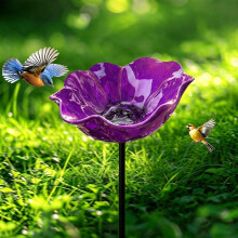 (Purple, 6 inches in diameter) 2026 Stație de adăpare a păsărilor și a albinelor cu flori metalice, decor de grădină